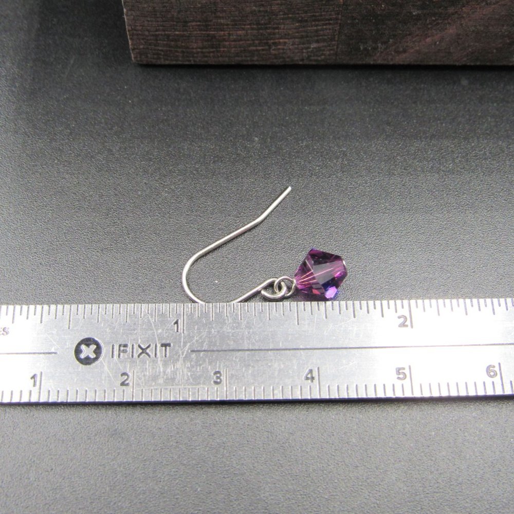 Sterling Tiny Simple Purple Crystal Earrings - image 3